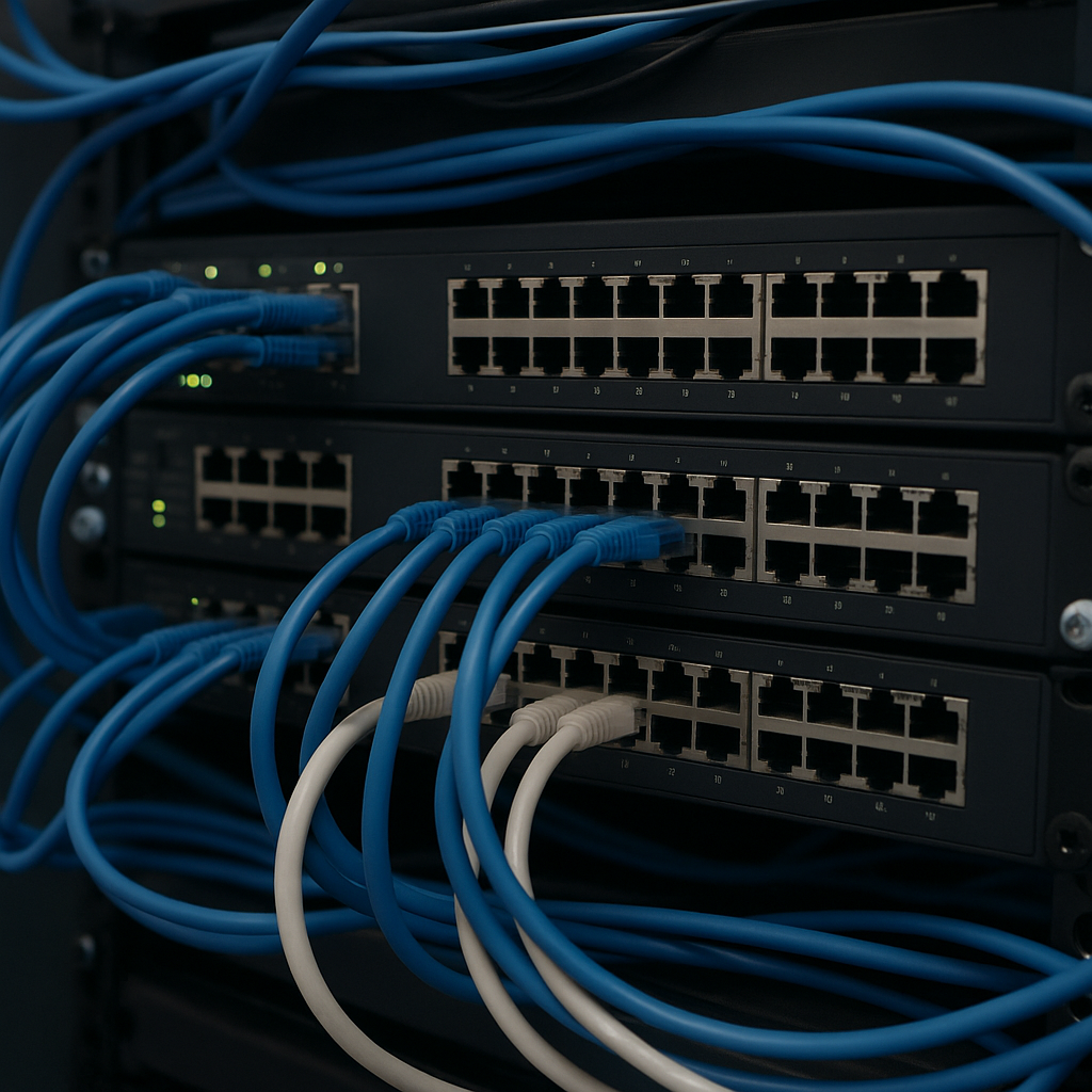 Network equipment with blue cables